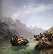 Hans Gude Brudfarden i Hardanger oil on canvas